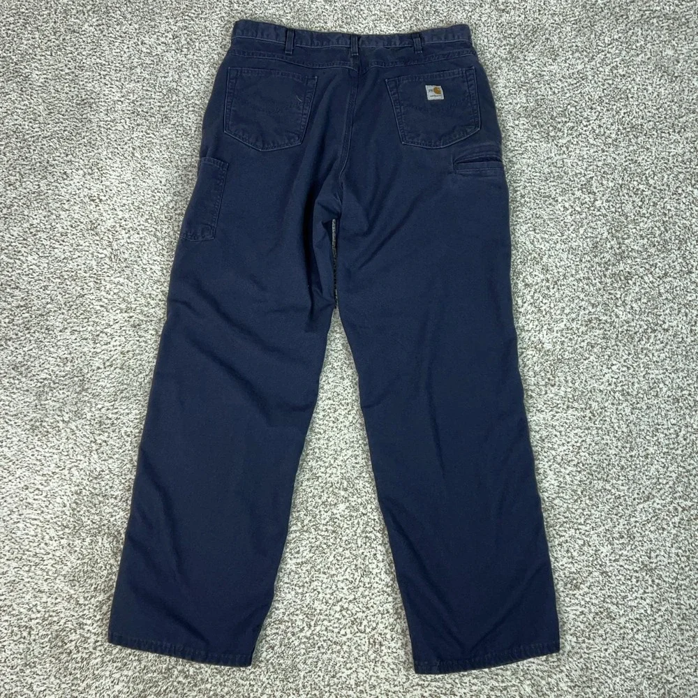 Carhartt Pants Men 38x34 Blue Canvas Carpenter Workwear Flame Resistant FR Cat 2